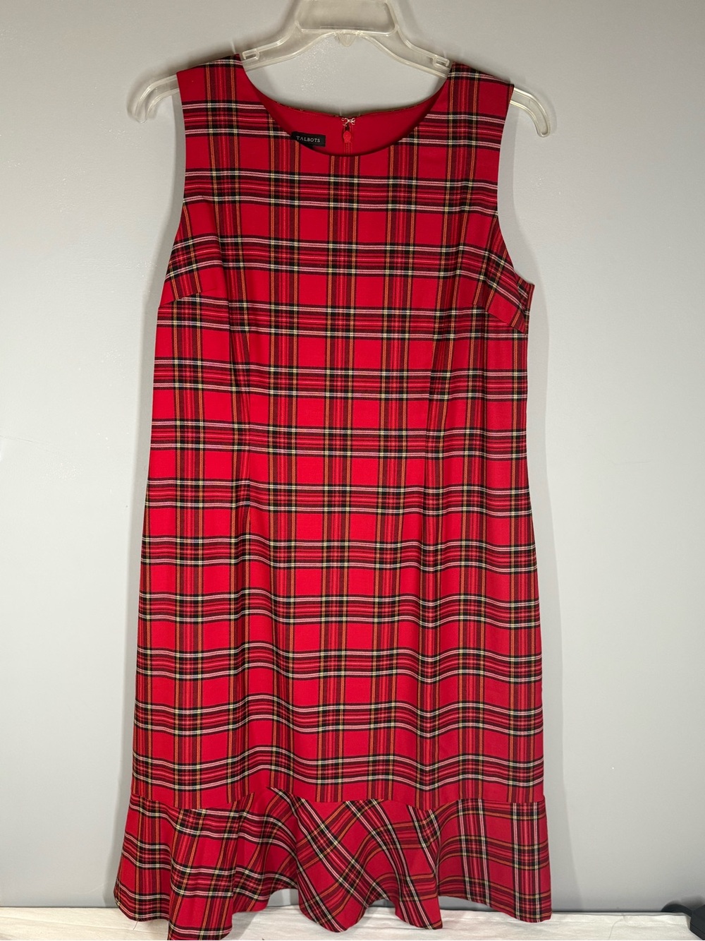 Talbot's Dress Women's -Sz 14 Red Plaid Sleeveless Wool Blend-Holiday